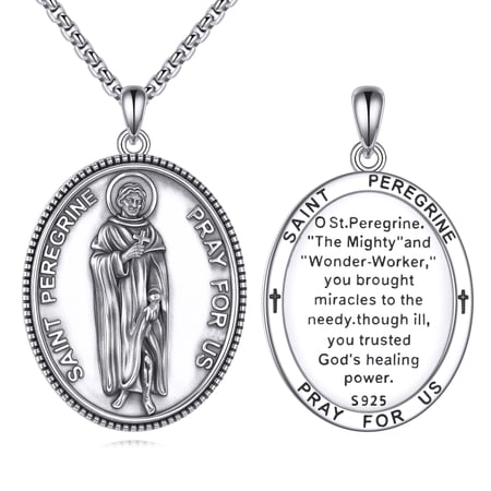 YAFEINI 925 Sterling Silver Patron Saint Medal Necklace Amulet Pendant with 22+2 Inches Chain Protection Jewelry Gift for Men and Women(with Gift Box)