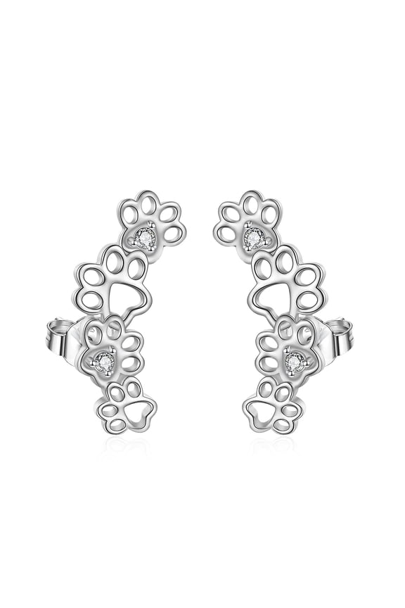 925 Sterling Silver Paw Print Ear Climber Studs for Women Cat Dog Paw Crawler Earrings Cubic Zirconia Cuff Earrings for Women