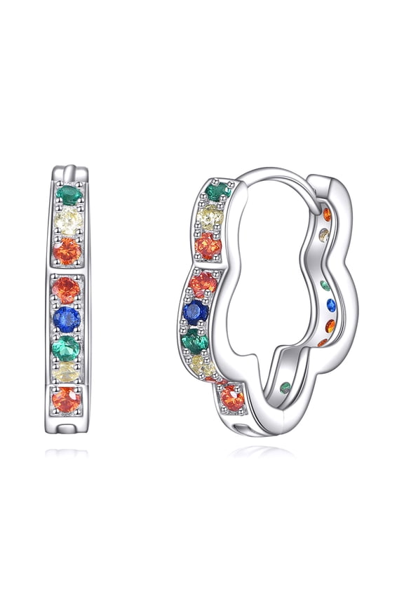 925 Sterling Silver Rainbow Hoop Earrings Twisted Hoop Earrings Colorful Cubic Zirconia Earrings Lightweight Simple Huggie Earrings for Women