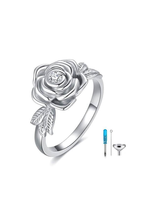 925 Sterling Silver Rose Flower Cremation Urn Ring Holds Loved Ones Ashes Cremation Keepsake Ring Jewelry with Austrian Crystal Memorial Jewelry Gift for Women Mom (5)