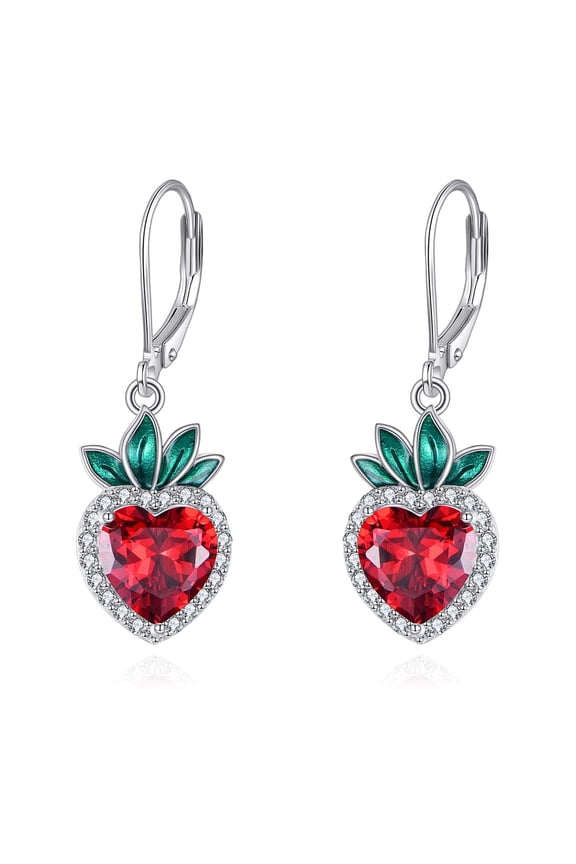 925 Sterling Silver Strawberry Earrings Cute Red Fruit Dangle Earrings Summer Jewelry Gift for Her