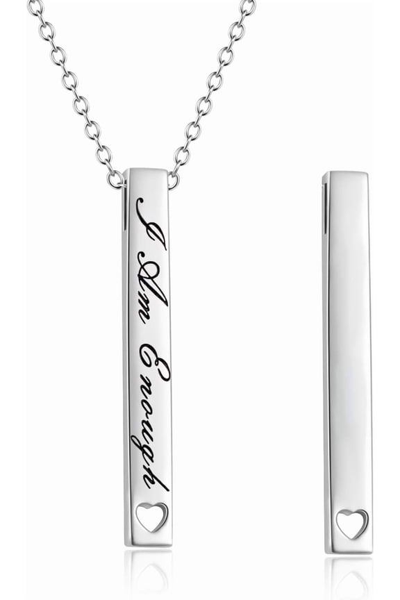 925 Sterling Silver Vertical Bar Necklace Engraved Message Inspirational Jewelry Gifts for Women