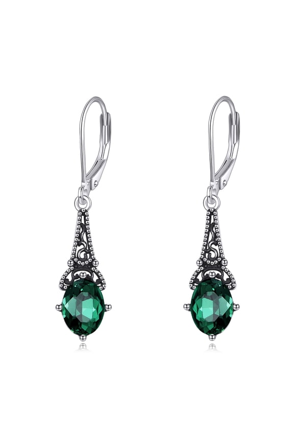 925 sterling silver emerald crystal Leverback clasp as a jewelry gift for Women