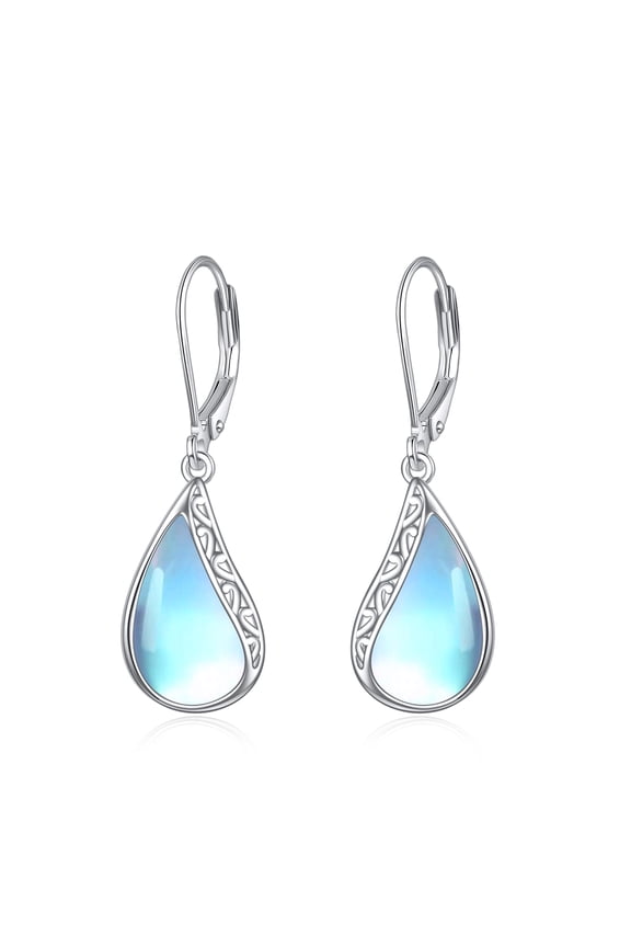 925 sterling silver moonstone flower thread teardrop earrings as a jewelry gift for Women