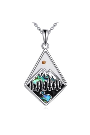 Abalone Shell Mountain Necklace 925 Sterling Silver Mustard Seed Necklace Faith Mountain Mustard Seed Jewelry Gifts for Women Mother Hikking Lover, Christian Faith Jewelry for Church
