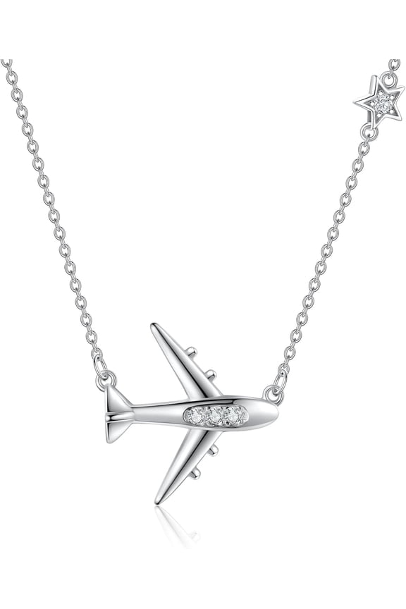 YAFEINI Airplane Necklace 925 Sterling Silver Flight Pendant Necklace Airplane Jewelry Gifts for Women Female