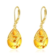 YAFEINI Amber Earrings for Women Sterling Silver Teardrop Amber Earrings Dangle Drop Earrings Amber Jewelry for Women