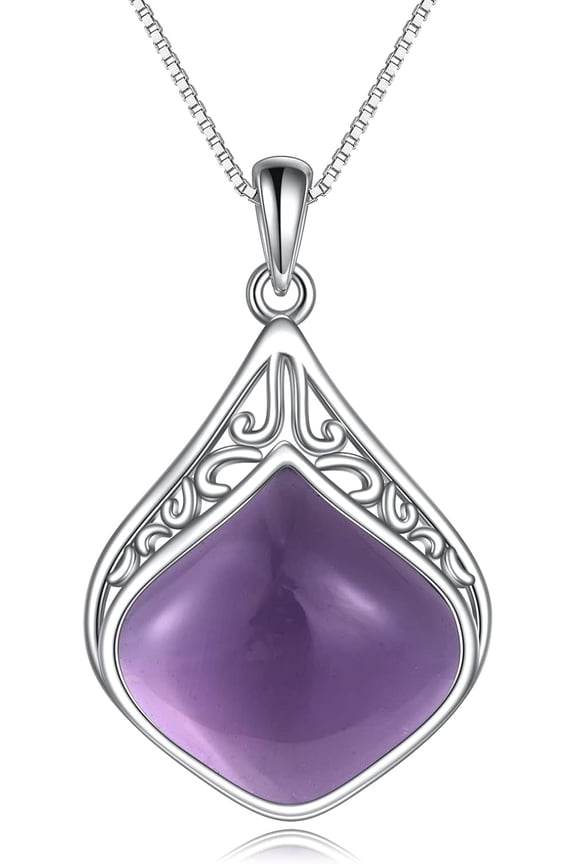 Amethyst Pendant Necklace Jewelry Sterling Silver Irish Celtic Filigree Teardrop Pendant Necklace Jewelry Gifts for Women Mother Daughter