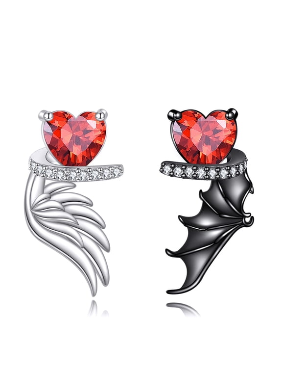 Angel Devil Earrings 925 Sterling Silver Black and White Demon Angel Wings Stud Earrings Birthday Valentine's Day Jewelry Gifts for Women