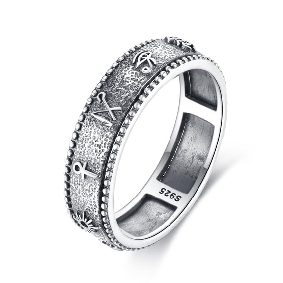 YAFEINI Anxiety Spinner Ring Sterling Silver Egypt Ankh Ring Rotatable Mood Rings for Women Relieve Stress Gift Size 7