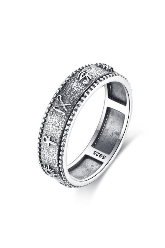 Anxiety Spinner Ring Sterling Silver Egypt Ankh Ring Rotatable Mood Rings for Women Relieve Stress Gift Size 8