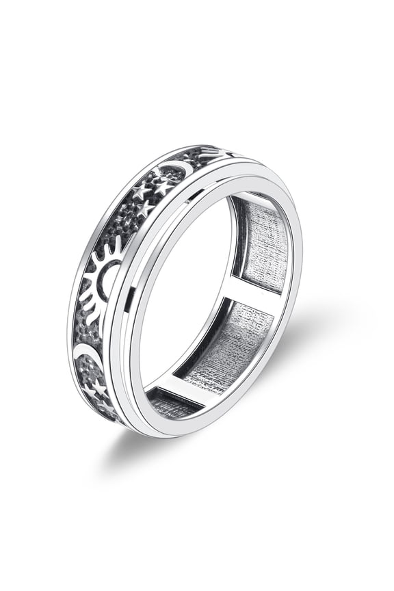 Anxiety Spinner Rings Sterling Silver Moon and Sun Fidget Rotatable Mood Rings for Women Men 5 Size