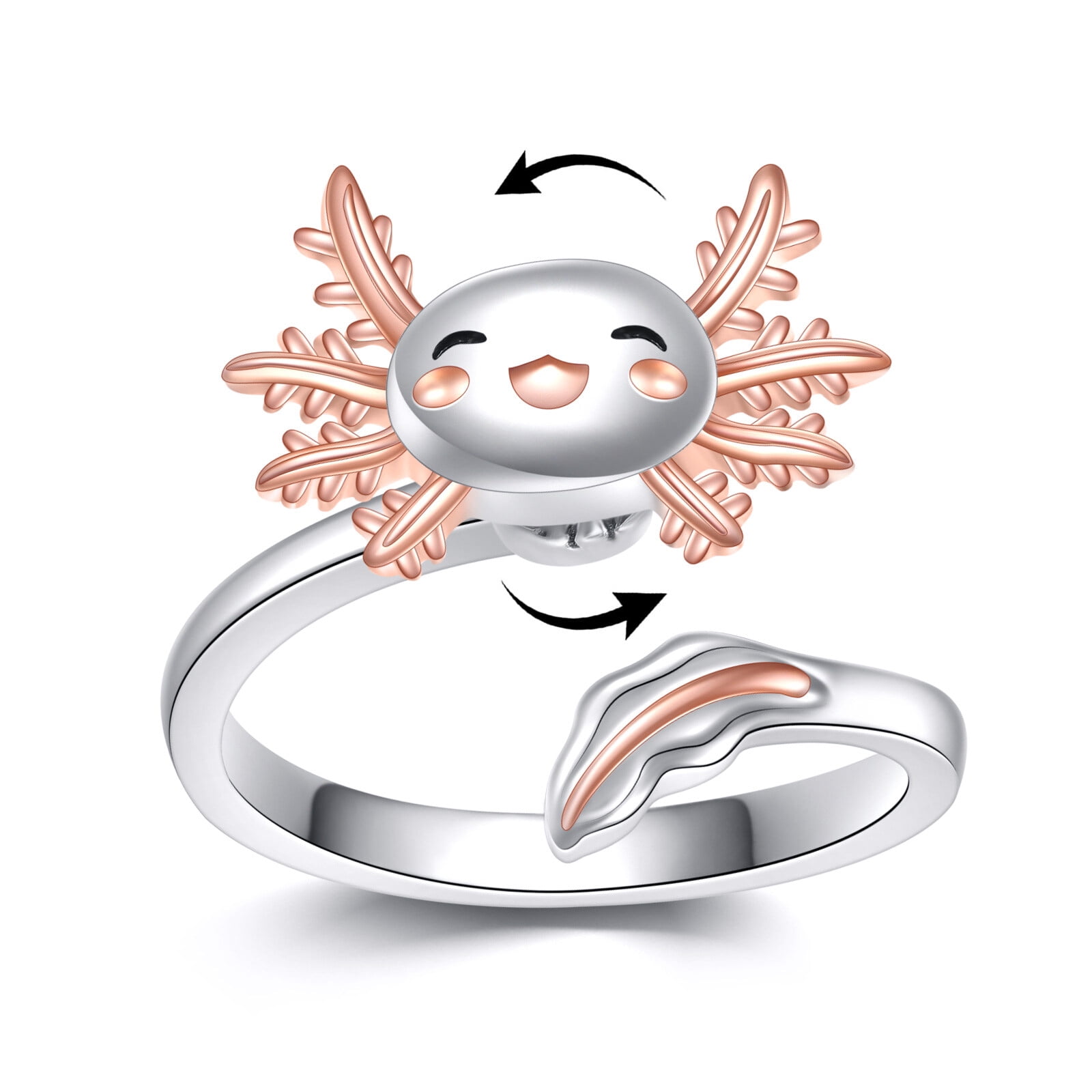 YAFEINI Axolotl Fidget Spinner Ring Sterling Silver Adjustable Axolotl Ring Anti Stress Jewelry Gift for Women
