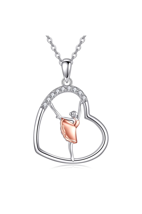 Ballerina Necklace Sterling Silver Ballet Dancer Pendant Necklace Heart Dance Jewelry for Women Dance Recital Gifts for Women (ballerina)
