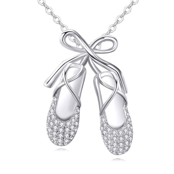 YAFEINI Ballet Shoes Necklace 925 Sterling Silver Ballerina Pendant Bow Tie Jewelry Gifts for Women Ballet Lovers