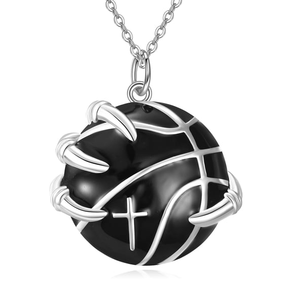 YAFEINI Basketball Pendant Necklace 925 Sterling Silver Sport Hip-hop Jewelry Basketball Fans Gifts for Women Men