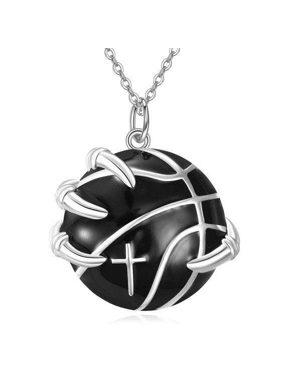 Basketball Pendant Necklace 925 Sterling Silver Sport Hip-hop Jewelry Basketball Fans Gifts for Women Men