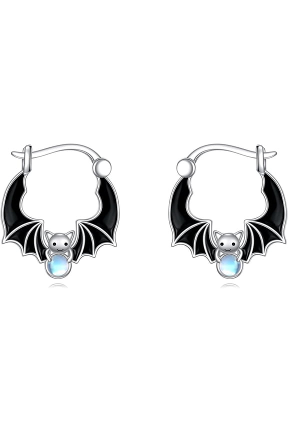 Bat Earrings for Women 925 Sterling Silver Vampire Bat Earring Halloween Hoops Moonstone Halloween Jewelry Gift for Women Wife