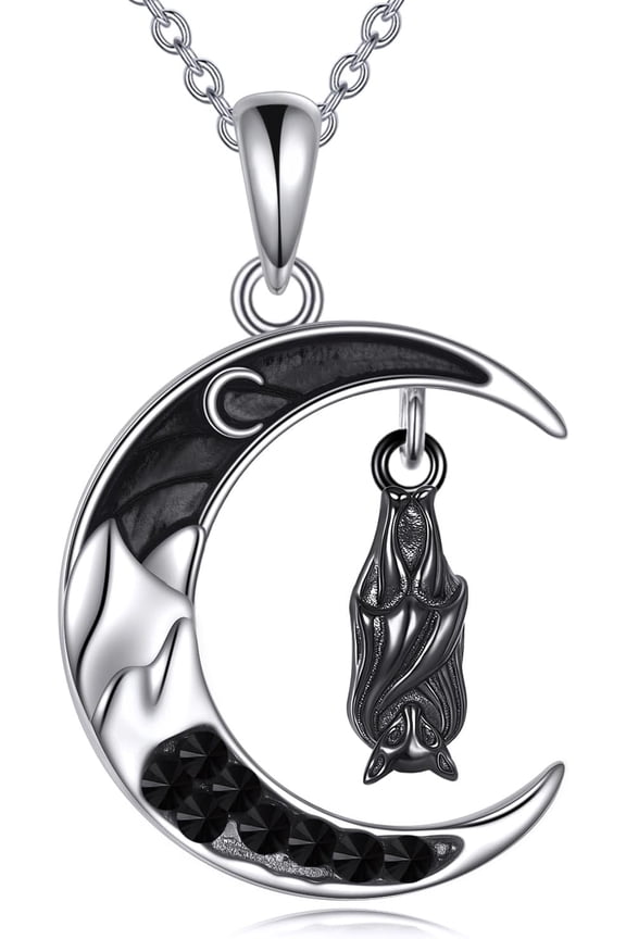 Bat Necklace Sterling Silver Moon Necklace Bat Pendant Nacklace Jewelry Gifts for Women