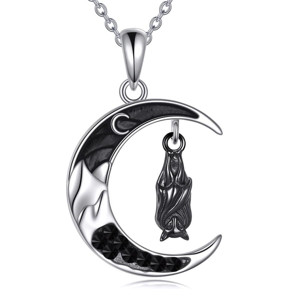 YAFEINI Bat Necklace Sterling Silver Moon Necklace Bat Pendant Nacklace Jewelry Gifts for Women