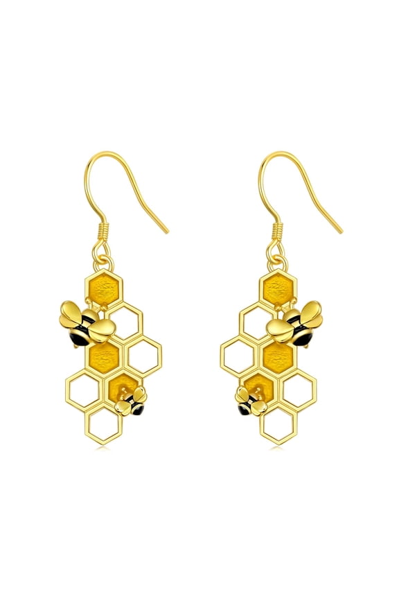 Bee Earrings Sterling Silver Honeybee Dangle Earrings Honeycomb Drop Earrings Cute Bee Jewelry Gifts for Women