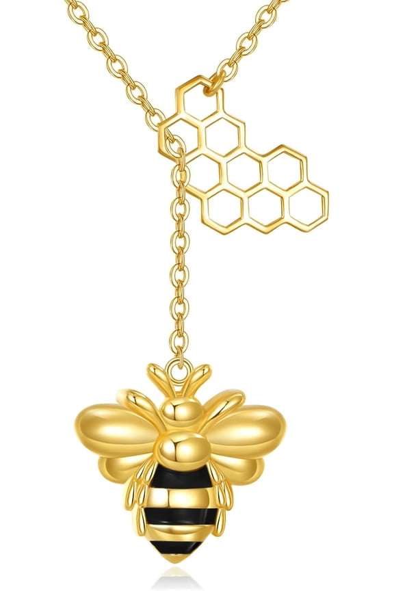 Bee Necklace Sterling Silver Y Lariat Honeycomb Honeybee Pendant Necklace Bee Jewelry Bumble Gift For Women
