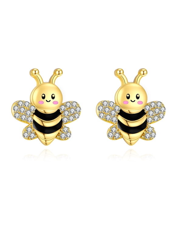Bee Stud Earrings for Women 925 Sterling Silver Cute Animal Earrings Honeybee Jewelry Gifts for Women