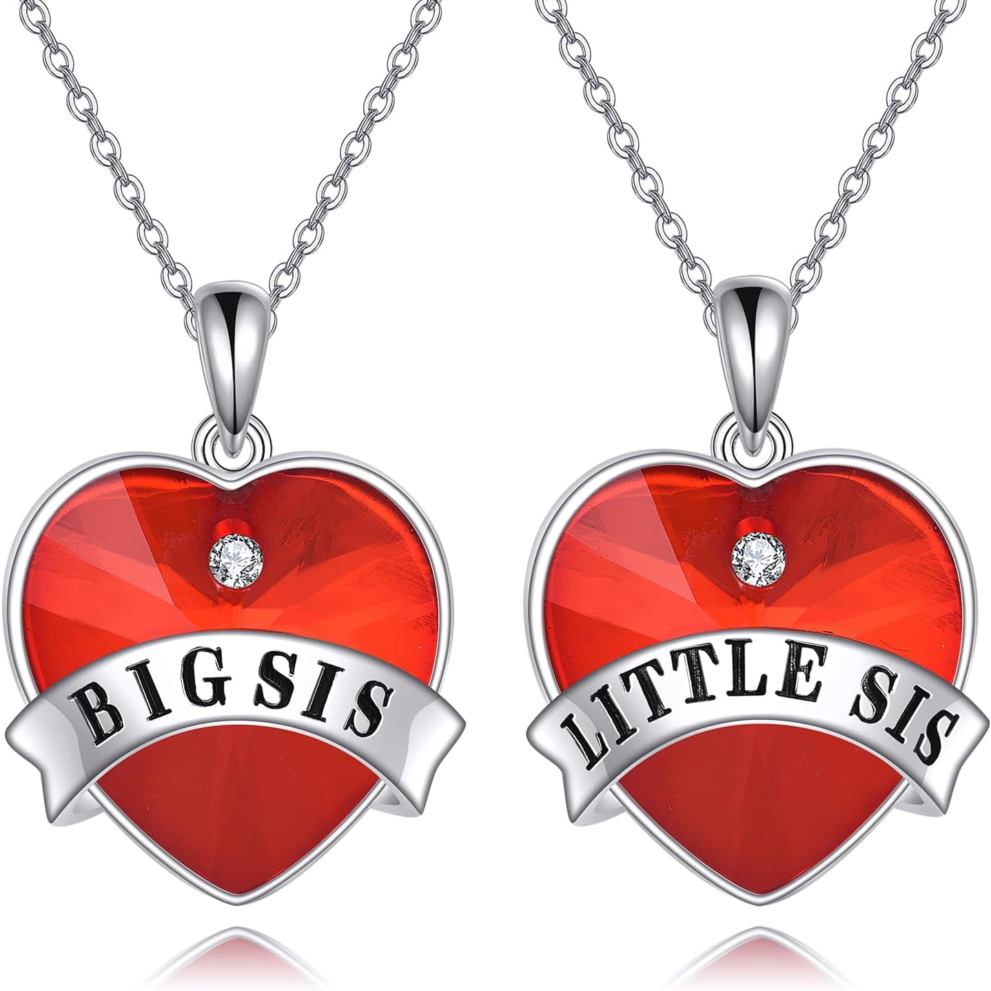 YAFEINI Big Sis Little Sis Necklace Sterling Silver Red Heart Big Sis Little Sis Pendant Necklace Big Sister Little Sister Jewelry Matching Birthday Gifts for Women