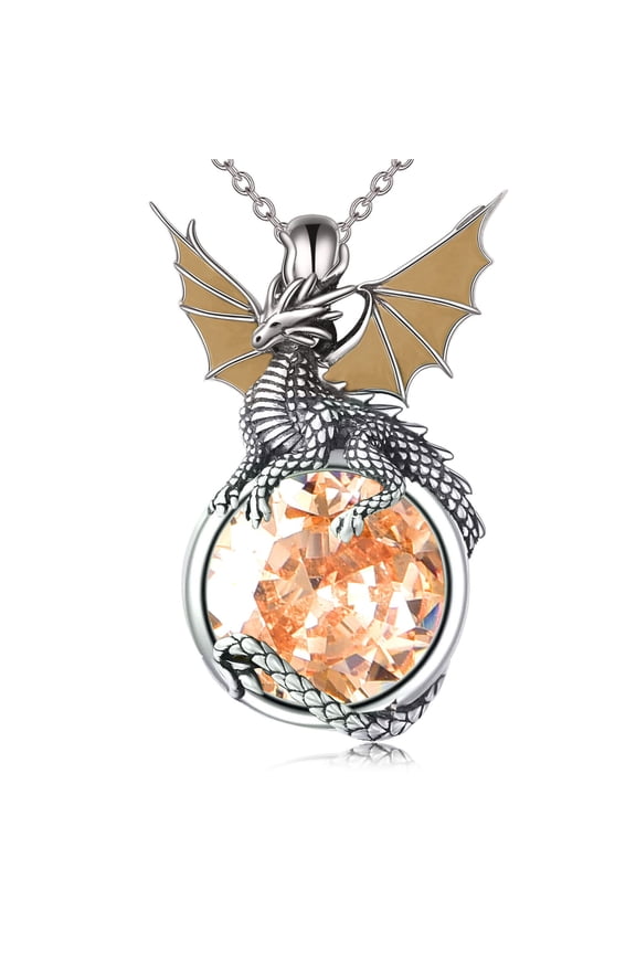Birthstone Dragon Necklace Sterling Silver Dragons Pendant Animal Jewelry Birthday Gifts for Women Men (Dragon-11)