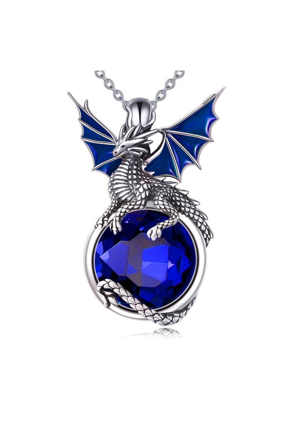 Birthstone Dragon Necklace Sterling Silver Dragons Pendant Animal Jewelry Birthday Gifts for Women Men (Dragon-9)