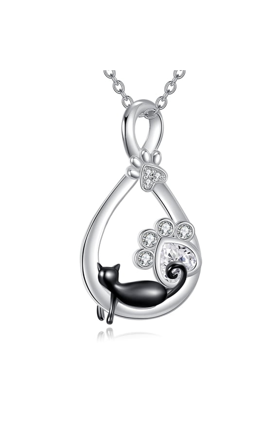 Black Cat Necklace Sterling Silver Infinity Pendant Cute Animals Jewelry Gifts for Women Cat Lover