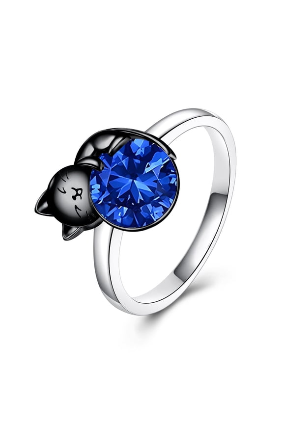 Black Cat Ring Sterling Silver Cat Ring 9Inch Moonstone Rings Jewelry Cats Lovers Gifts for Women