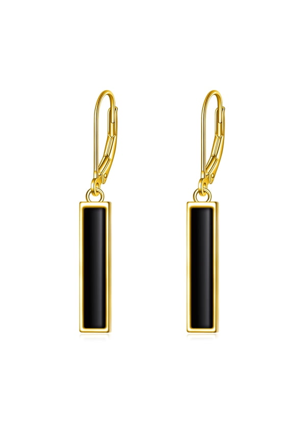 Black Onyx Bar Earrings for Women Sterling Silver Gold Leverback Earrings Larimar Jewelry Gift (gold)