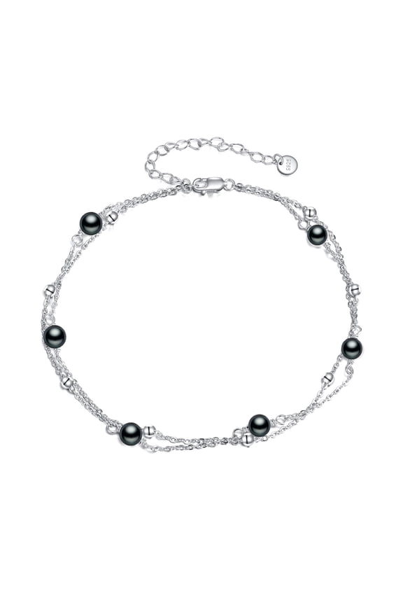 Black Pearl Bracelet Anklet for Women Sterling Silver Beach Jewelry Gift for Women (black pearl, bracelet 7+2'')