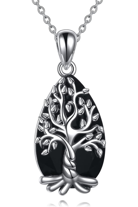 Black Tourmaline Necklace/Labradorite Necklace Sterling Silver Tree of Life Necklace Crystal Healing Necklace Spiritual Protection Jewelry Gifts for Women Men
