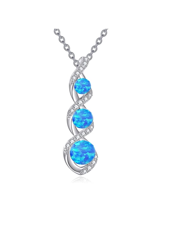 Blue Opal Necklace for Women Sterling Silver Opal Necklace Jewelry Gift for Women (blue opal)