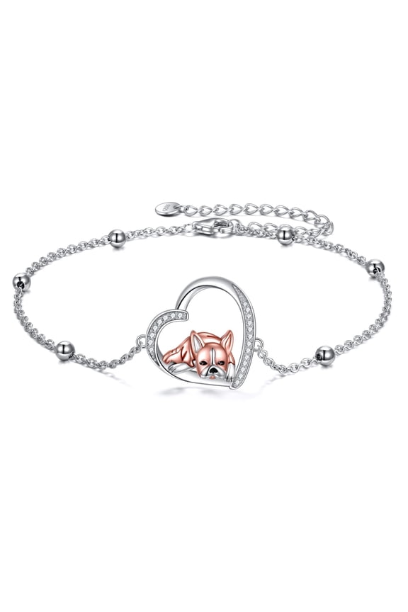 Boston Terrier Dog Bracelet Gifts 925 Sterling Silver Bracelet Cute Animal Adjustable Bracelets Dog Lover Memorial Gifts for Women Pet Jewelry Gifts