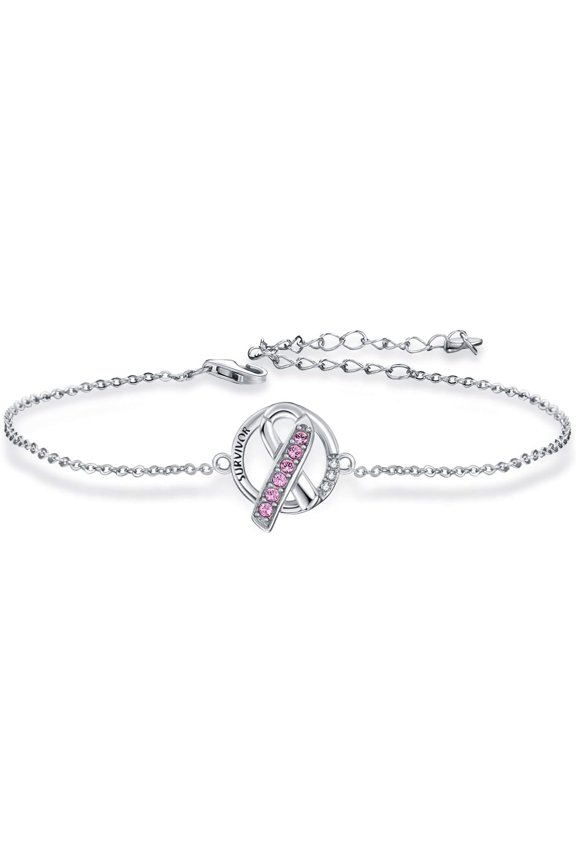 Breast Cancer Awareness Pink/Blue Ribbon Bracelet 925 Sterling Silver Cancer Awareness Jewelry Gifts for Women