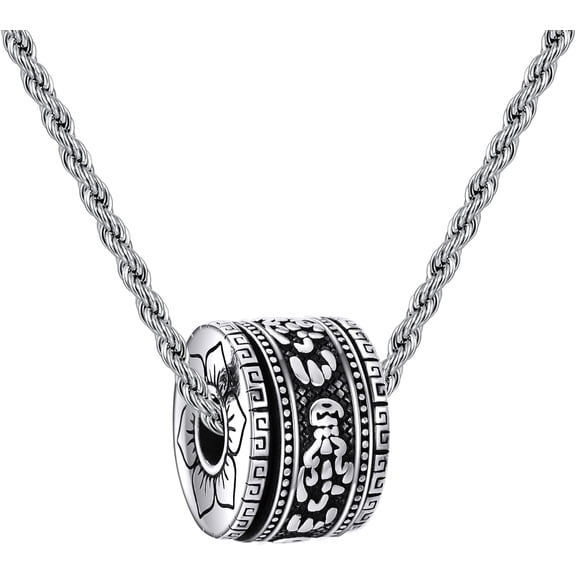 YAFEINI Buddha Necklace Sterling Silver Tibetan Buddhist Prayer Wheel Feng Shui Pixiu Pendant Necklaces Rotatable Dharma Wheel Buddhism Amulet Talisman Luck Jewelry Gifts for Men Women