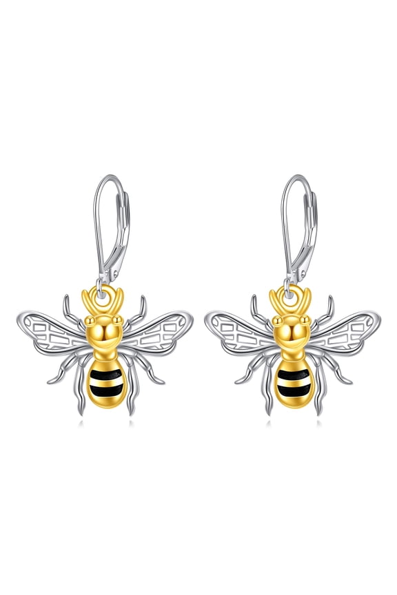 Bumble Bee Leverback Earrings for Women 925 Sterling Silver Honey Bee Earrings Honeybee Dangle Drop Earrings Bumblebee Jewelry Gifts for Mother Sister