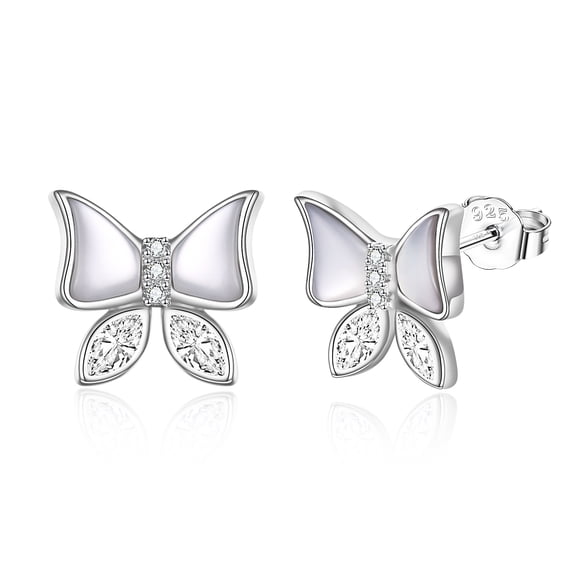 YAFEINI Butterfly Earrings Stud for Women 925 Sterling Silver Shell Earrings Butterfly Jewelry