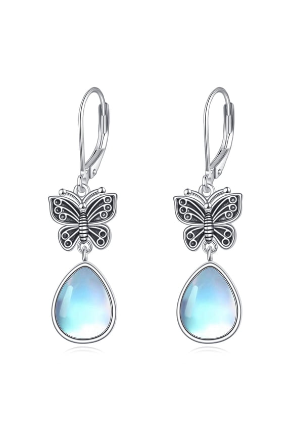 Butterfly Earrings for Women 925 Sterling Silver Moonstone Dangle Earrings Butterfly Jewelry Gifts for Butter-fly Lovers