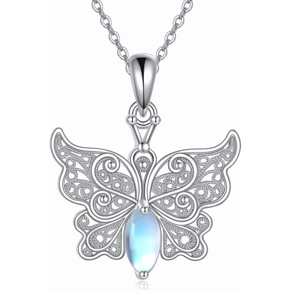 YAFEINI Butterfly Necklace 925 Sterling Silver Moonstone Pendant Necklace for Women