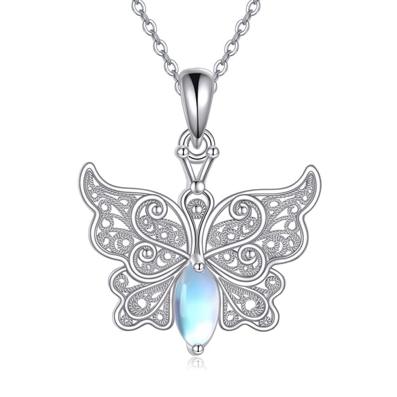 YAFEINI Butterfly Necklace 925 Sterling Silver Moonstone Pendant Necklace for Women