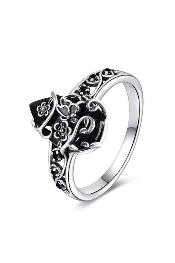 Butterfly Ring Sterling Silver Black Tourmaline Ring Crystal Healing Jewelry Spiritual Protection Gifts for Women 10#