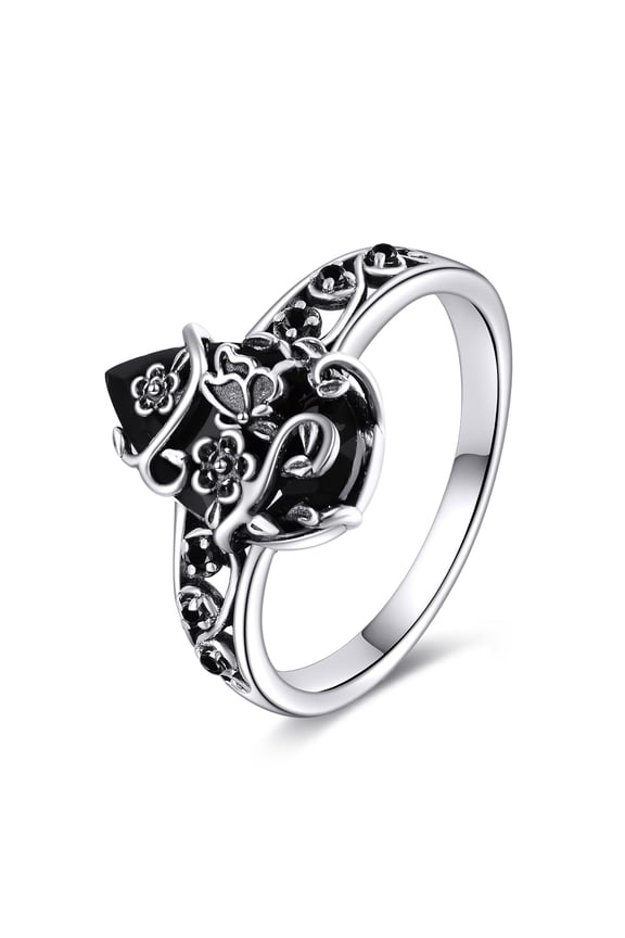 Butterfly Ring Sterling Silver Black Tourmaline Ring Crystal Healing Jewelry Spiritual Protection Gifts for Women 7#