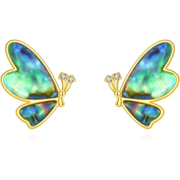 YAFEINI Butterfly Stud Earrings for Women 925 Sterling Silver Butterfly Abalone Stud Earrings Jewelry Gifts for Women Sister Bestie