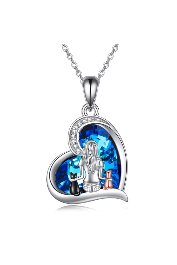 Cat Necklace Sterling Silver Cat Jewelry for Women Gifts for Cats Lovers (Sterling Silver 2 Cats)