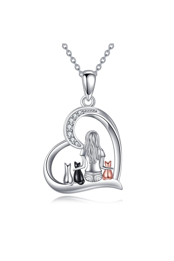 Cat Necklace Sterling Silver Jewelry for Women Cat Jewelry Gifts for Cats Lovers (Silver-3 Cat Necklace)