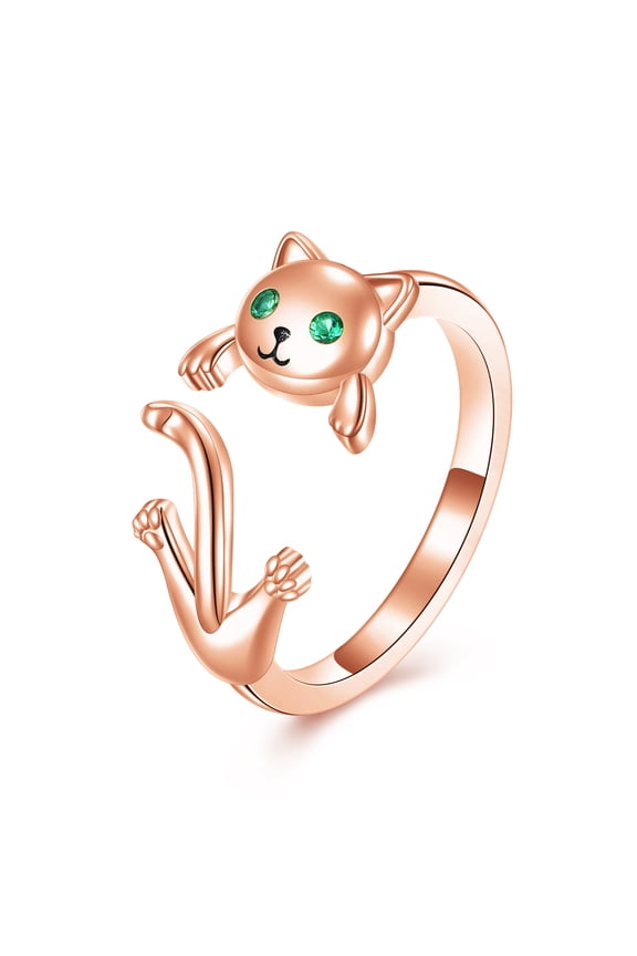Cat Ring for Women Men Rose Gold Plated 925 Sterling Silver Cat Jewelry 6#-8#